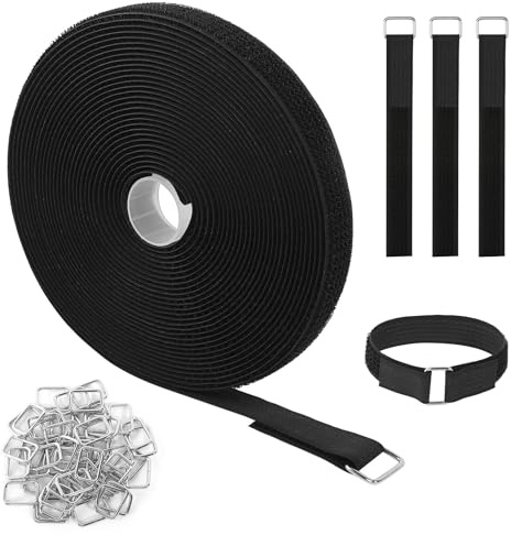 10m Klettband mit 50 Metallschnalle Klett Kabelbinder Frei Zuschneidbar Klettverschluss Band Kabelbinder Wiederverschließbar Klettbänder 2cm Breit für Kabel Organisieren Schläuche Schnüre