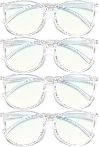 beister Blaulicht Blocking Brille für Computer, Gaming, TV & Smartphone - Anti-Blues-Light & Transparente Linse - TR90 Rahmen - Vintage Design - Unisex - 4 Stück Weiß
