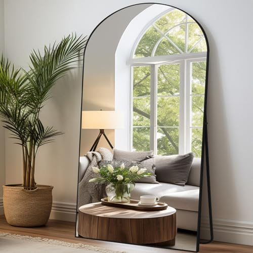 LunaMirror Gewölbter Spiegel Ganzkörperspiegel 204 x 104 cm Stehspiegel Bodenspiegel Groß Standspiegel für Schlafzimmer Wohnzimmer Flur Eingang Wandspiegel Schwarzer