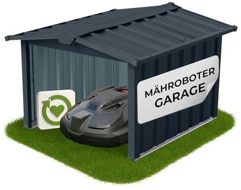 STREND PRO Mähroboter Garage Metall Anthrazit 86x88x60 cm | WETTERFEST | UV-beständig | Unterstand | Carport | Schutzdach | Überdachung für Rasenroboter Rasenmäher | Roboter Garage mit Satteldach