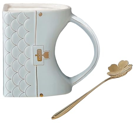 Bibykivn Taza de Café con Forma de Bolso (400ml) – Adorable Taza de Cerámica con Cuchara, Taza de Té de Porcelana, Regalo Único para Mujeres, Hogar & Oficina (Azul claro)