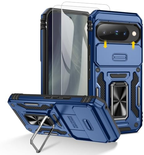 Doeshine für Google Pixel 11/11 Pro/10/10 Pro Hülle, Blau | Handyhülle mit 2 Stück Displayschutzfolie & Kameraschutz, Rotate Ring Ständer, Robust Fallschutz Militär Schutzhülle