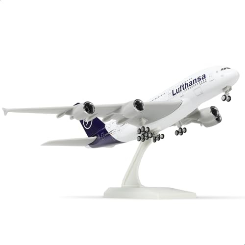 QIYUMOKE 1/240 A380 für Deutschland Resin Flugzeugmodell mit Ständer | 30cm großes Kunstharz-Flugzeugmodell, Sammlerstück für Erwachsene, geeignet für Heim- und Bürodekoration sowie als Geschenk