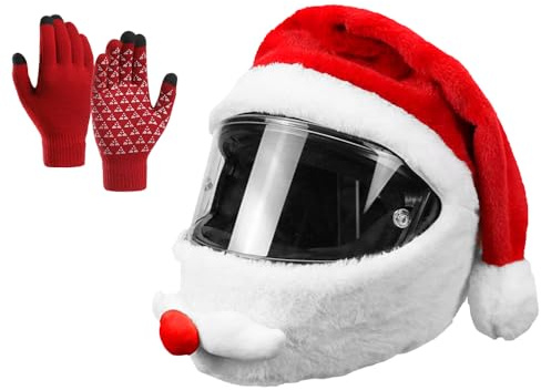 CJBIN Weihnachtsmütze Helm, Motorradhelm Überzug Weihnachtsmann, He-lm Überzug Motorad Weihnachtsmann,Weihnachts-Mann He-lm Abdeckung,Motorradh-elm Cover Weihnachten für Meisten H-elme