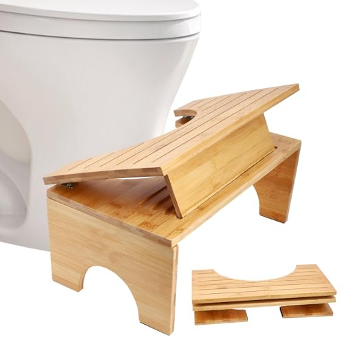 Taburete Plegable para el Inodoro de Bambú para Adultos con Ajuste de ángulo de 4 Posiciones y Patas Antideslizantes, Taburete Ergonómico para el Inodoro en Forma de C para Combatir el Estreñimiento