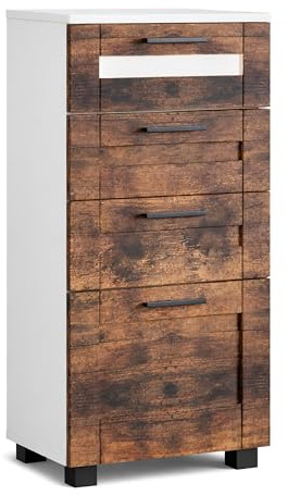VCM Midischrank – schmaler Badschrank mit 4 Schubladen, H. 76 x B. 38 x T. 28 cm, kompakte Aufbewahrung für Badezimmer, Badmöbel, Schubladenkommode, Nilari L