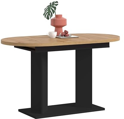 xonox.home – Esstisch Gustav 130-170x76x70 cm in Artisan Eiche Nachbildung und Schwarz – Ausziehbarer Tisch mit Doppelsäule – variabel anpassbar, ummantelte Kanten & einfache Montage mit Anleitung