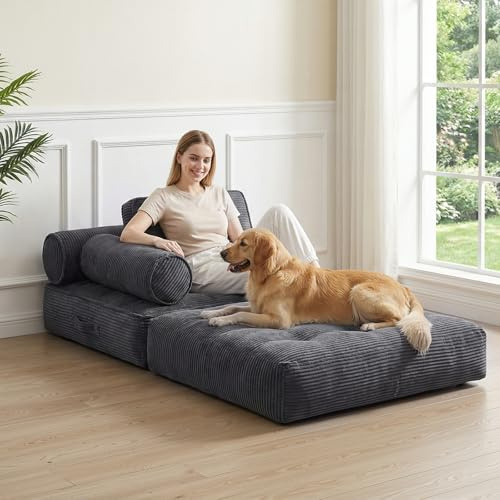 CUPCHID Faltbares Schlafsofa mit Armlehne, Matratze und Rückenlehne, Tragbares Schlafsofa, Faltbares Schlafsofa mit Kissen für Wohn- und Schlafzimmer (Grau)