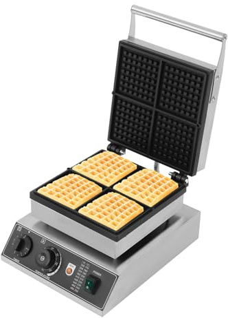 Piastra per waffle professionale, piastra per waffle 4 cialde, 1750 W, macchina per waffle elettrica, macchina per waffle commerciali con timer e rivestimento antiaderente, 50-300 ℃