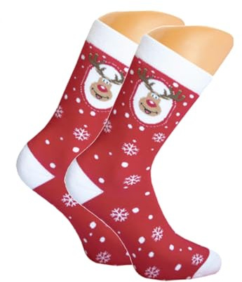 Good Deal Market 3er Pack Damen Thermo-Socken Frottee Rot 35-38 Motiv Norweger-Muster Flauschige Dicke Lustige