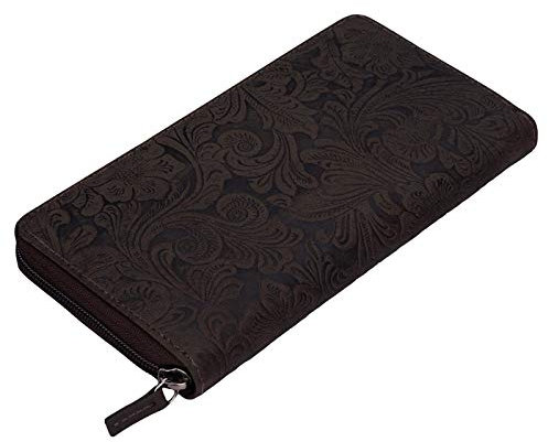 STILORD 'Aurelia' Leder Geldbörse Damen Vintage mit Blumen Muster großes Portemonnaie mit vielen Fächern für EC-Karten Kleingeld braune Brieftasche im Querformat, Farbe:Canyon - braun