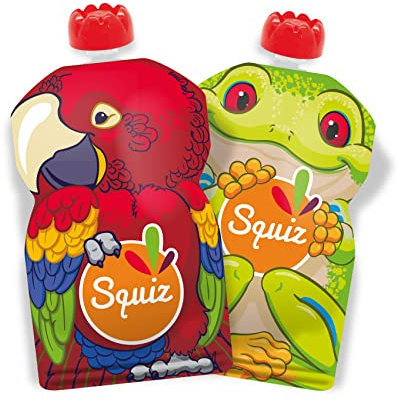 SQUIZ - Entreprise Française - Lot de 2 gourdes rechargeables et réutilisables 130ml sans bpa - pour compotes- pour bébé et enfant - collection AMAZONIE - Fabrication Suisse