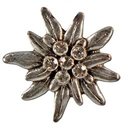 Alpenflüstern Ansteck-Pin Strass-Edelweiss klein antik-Silber-Farben API106