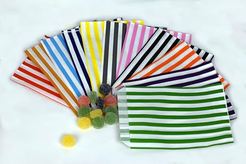 100 - Striped Candy Paper Bags for Sweet Flavor Buffet Wedding Cake Gift Shop (5'' X 7'') (Assorted, Qty: 100 Bags)