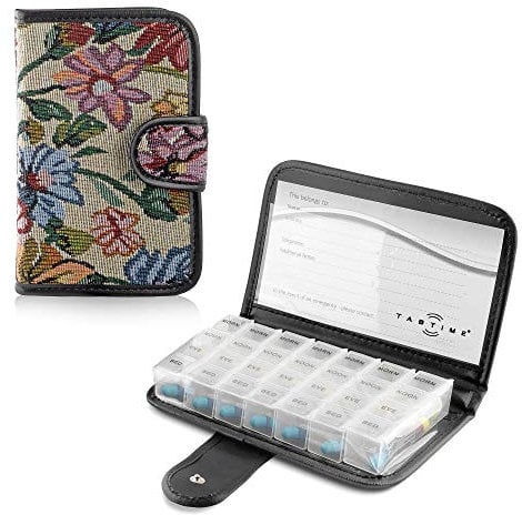 Tabtime Tapestry Pill/Tablet Wallet, Weekly 7 Day Travel Pill Organiser Case with 28 Compartments