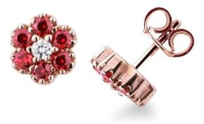 GV GIOIELLI DI VALENZA Orecchini fiore in oro rosa 18k con diamanti e rubini.