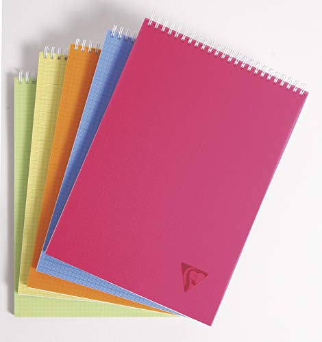 Clairefontaine 328635C - Packung mit 5 Doppelspiralbücher Linicolor Fresh DIN A4 Hochformat, 80 Blatt 90g kariert, farbig sortiert, 1 Pack