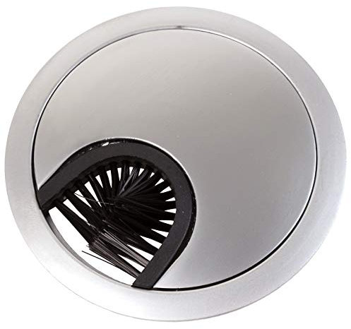 80mm Satin Chrome Desk Grommet with Brush Computer Table Surface Cable Tidy Management