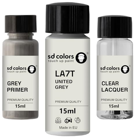 SD COLORS Neue lackstift VEREINIGTES GRAU LA7T X6 Reparatur KRATZEN 15 ml (Farbe+KLARLACK+GRUNDIERUNG)