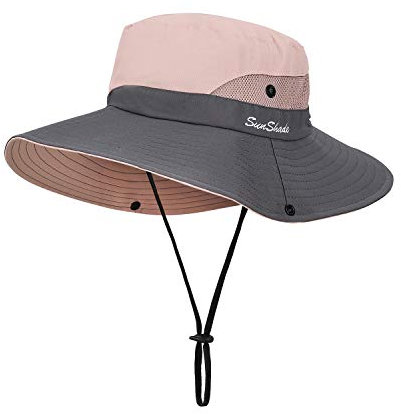 Sonnenhut Damen Sonnenhüte Breite Krempe UV-Schutz Angeln Hut Mesh Strand Sonnenhut Faltbar Sonnenschutzhut für Gartenarbeit Reisen Wandern Angeln 56-58CM (Rosa)