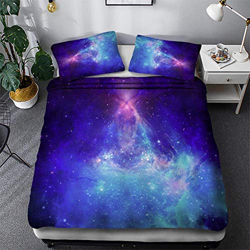 Timiany Bettwäsche 3D Galaxis Mikrofaser Bettbezug 155×200 Bettwäsche Set 3 Teilig, Bettbezüge Mit Reißverschluss Und 2 Kissenbezug 50x75cm (Galaxy,155x220+80x80)