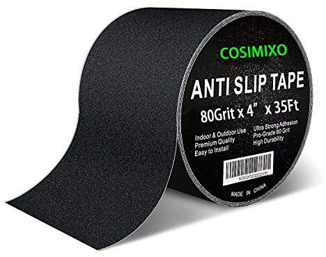 COSIMIXO 4 x 35Ft Heavy Duty Anti Slip Tape,Best 80grit Friction,Grip,Abrasive for Stairs Outdoor/Indoor Waterproof Grip Tape Safety Non Skid Tread Staircases Anti-Slip Traction Tape Black