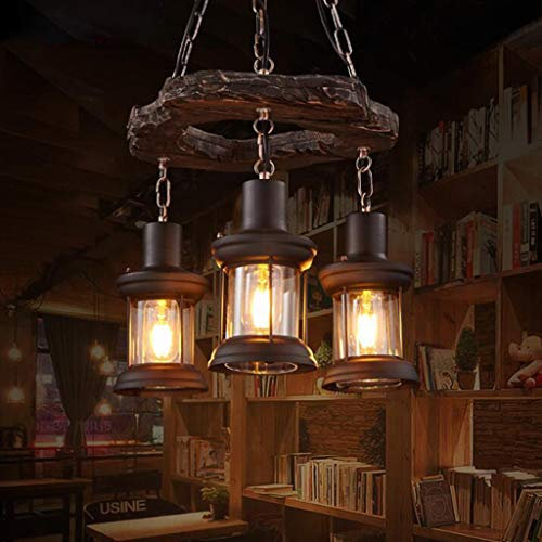 Vintage Pendelleuchte Industriedesign Kronleuchter Loft Anhänger Lampe Retro Bauernhaus Beleuchtung Antik Holz Hängelampe Eisen Metall Runde Glas Wohnzimmer Schlafzimmer Küche Hängeleuchten