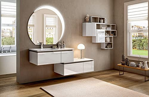 Meuble de salle de bain suspendu Avril blanc 100 cm avec lavabo, miroir et placards