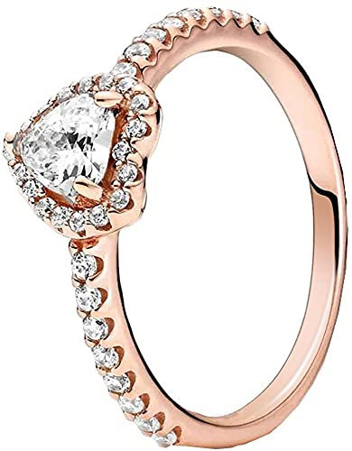 LaMenars EUR57 Women Sparkling Heart Ring with Clear CZ & Blue Crystal Encased in 16K rose gold plating, Birthday Anniversary Jewelry Gifts for Daughter Girls Mom Wife