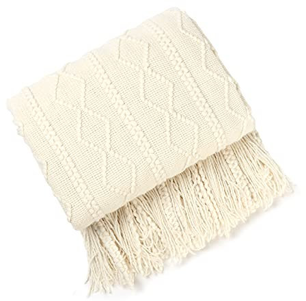 Galatée Hohe Qualität Wohndecke Bunt,Gestrickte Decke Boho,Baumwolle,gemütliche,Decke,Couchdecke,Sofadecke,Tagesdecke Wohnzimmer Couch Auswahl Weiß 150cm*200cm
