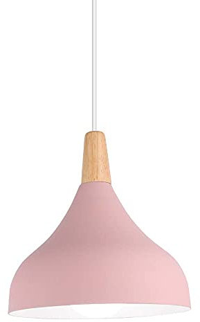 Lámpara Colgante LED Lampara Salon Techo Lampara Comedor Luz Colgante E27 Pantalla Lampara Metal Madera (Rosa)