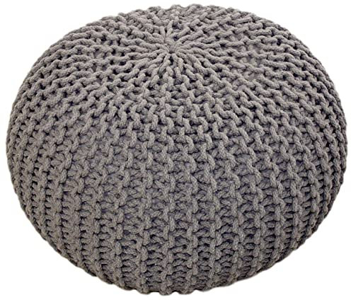 kreatives Wohnen Pouf Ø 55 cm Strickhocker Sitzpouf Bodenkissen Grobstrick-Optik extrahoch Höhe 37 cm hellgrau