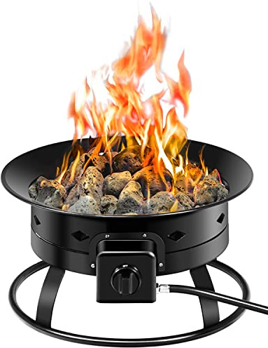 ARLIME - Braciere a gas portatile per esterni, braciere a gas propano da 48,3 cm, senza fumo, con copertura e cinghie per il trasporto, pietra lavica e anello stabilizzatore per serbatoio, per camper