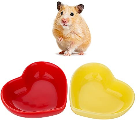 2 Pcs Hamster Food Bowl Hedgehog Ceramic Cute Shape Anti-Turning Food & Water Bowl for Hamster Hedgehog Gerbil Rat Guinea Pig (Yellow and Red)