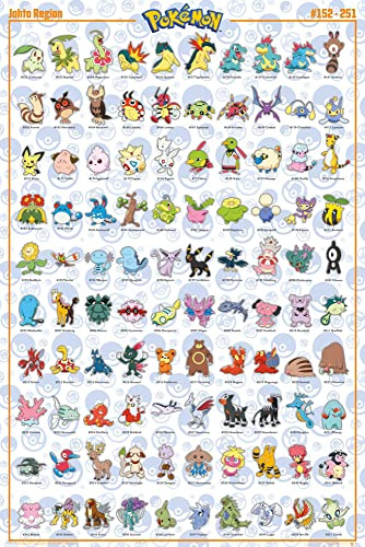 Pokemon - Johto Pokemon - TV Serie Spiel Poster Plakat Druck - Größe 61x91,5 cm