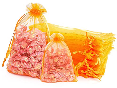Orange Organzasäckchen 7x9cm, Klein Organza Beutel Geschenkbeutel Organzabeutel Bonbonsbeutel Schmuckbeutel Netzbeutel mit Kordelzug für Hochzeit, Geburtstag, Weihnachten, Erntedankfest (50 Stück)