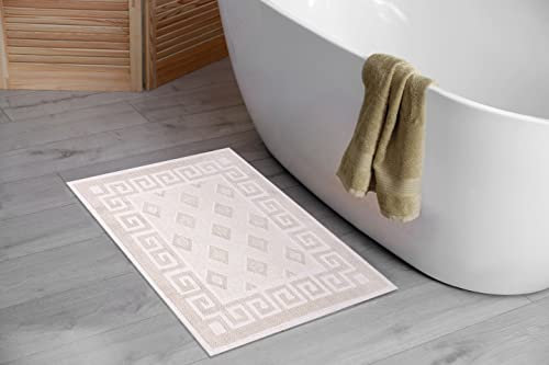 Pasha Home 2er und 1er Pack Badematte 60 x 90 cm Spring Beige/Badteppich aus Baumwolle/weicher Badvorleger rutschfest waschbar/moderner Badvorleger für Badezimmer, Dusche oder Küche