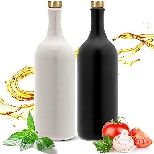 Ludwig- Feuerfest Feinschmecker Essig & Öl – Flaschen mit Ausgießer, Handgefertigtes Geschenkeset Made in Germany. Einzigartig, zeitlos und chic. Ausgießer in Deluxe- Gold (2x 750ml weiß/schwarz)