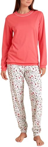 CALIDA Sweet Dreams Bündchen-Pyjama Damen, aus 100% Baumwolle, Hose mit stoffbezogenem Gummibund