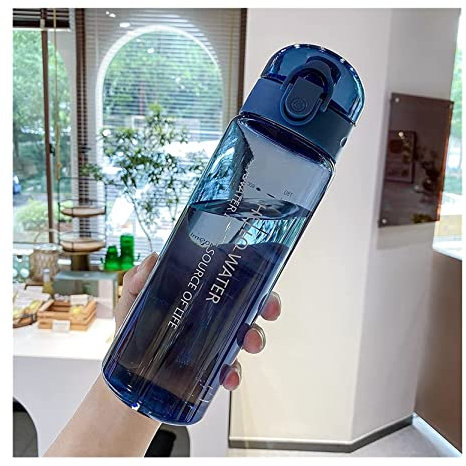 Wasserflasche für Sport Outdoor Sport Wasserflasche Mit Strohhalm Kunststoff Tragbare Reise Wasserbecher Camping Fahrrad Trinkflasche Küchenbedarf Nachhaltige Wasserflasche ( Blue : Blu , Size : Trans