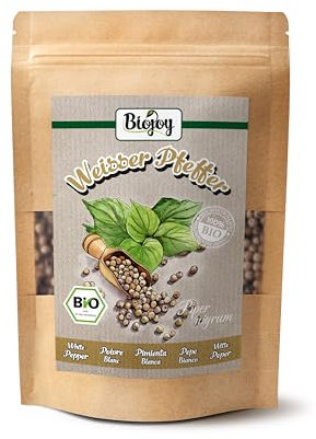 Biojoy Pimienta blanca en grano BÍO (100 g), entera y seca, sin aditivos, para molino, gourmet (Piper nigrum L.)