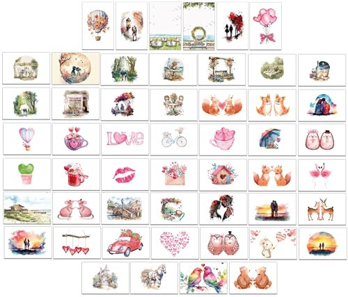 Liebe in Aquarellen - Postkarten Hochzeit für 52 Wochen - kreatives Hochzeitsspiel Gästebuch Gastgeschenk (Nur Karten)