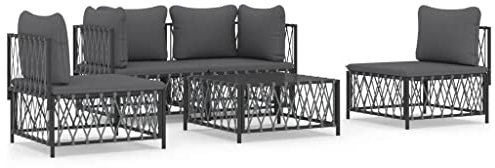 Festnight 6-TLG.Lounge Gartenmöbel Set Stahl,Gartenlounge Ecksofa mit Anthrazit Kissen,Outdoor Balkonlounge Loungemöbel Sofa Stahl Gartensofa Terrassenmöbel mit 2X Eckteil + 2X Mittelteil + Tisch