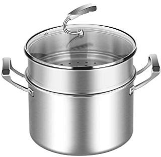 OQHAIR Stainless Steel Double Boiler Pot Induction Security, MultiLevel Pot and Glass Cover (Size : 26cm) (24cm)