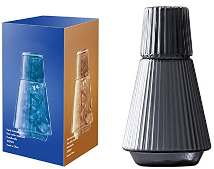 Set di Caraffa e Bicchiere per Acqua da Comodino Vintage 34 Once, Classica Brocca da Notte in Vetro a Strisce con Bicchiere, Grigio