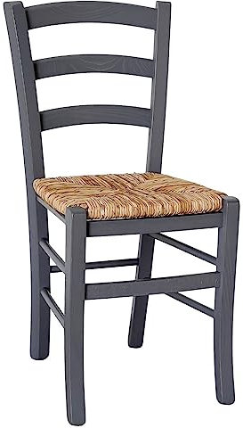 OKAFFAREFATTO MADDALONI Silla de madera venecia paisana gris anilina con asiento de paja de arroz