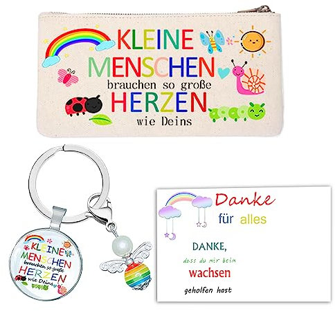 MKISHINE Große Herzen Abschiedsgeschenk Erzieherin Lehrerin Mit Herz Täschchen Geschenk Abschied Erzieherin Tagesmutter Kita Kindergarten Perlenengel 3D Schlüsselanhänger
