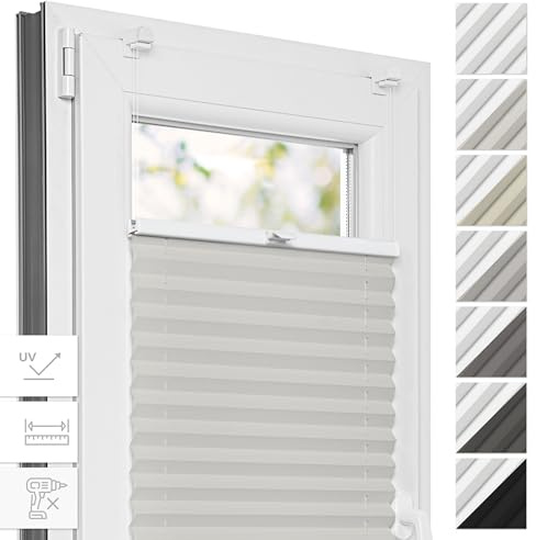 Estika Thermo Plissee ohne Bohren - 120 x 200 cm - Farbe: Beige - Fensterrollos für innen, Plissee Verdunklung, Plissee Blickdicht, Rollos für Fenster ohne Bohren