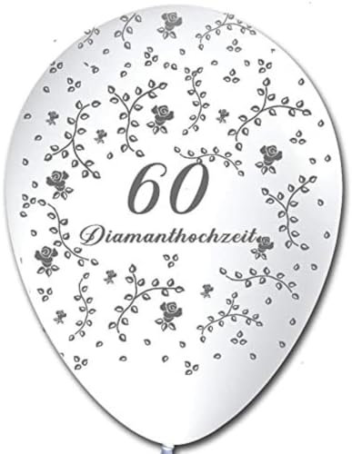 Luftballons 60 Diamanthochzeit weiß Rundumdruck, ca. 30 cm, 10 Stück