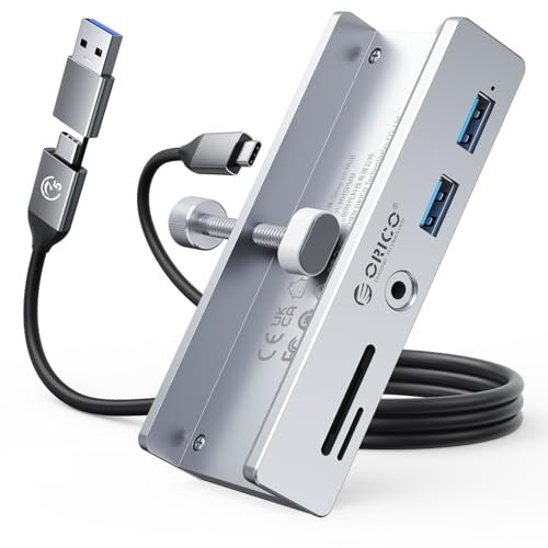 ORICO Hub con Lector de Tarjetas SD/TF, 2 Puertos USB-A 3.0, Audio de 3,5 mm, 5 Gbps para Monitores